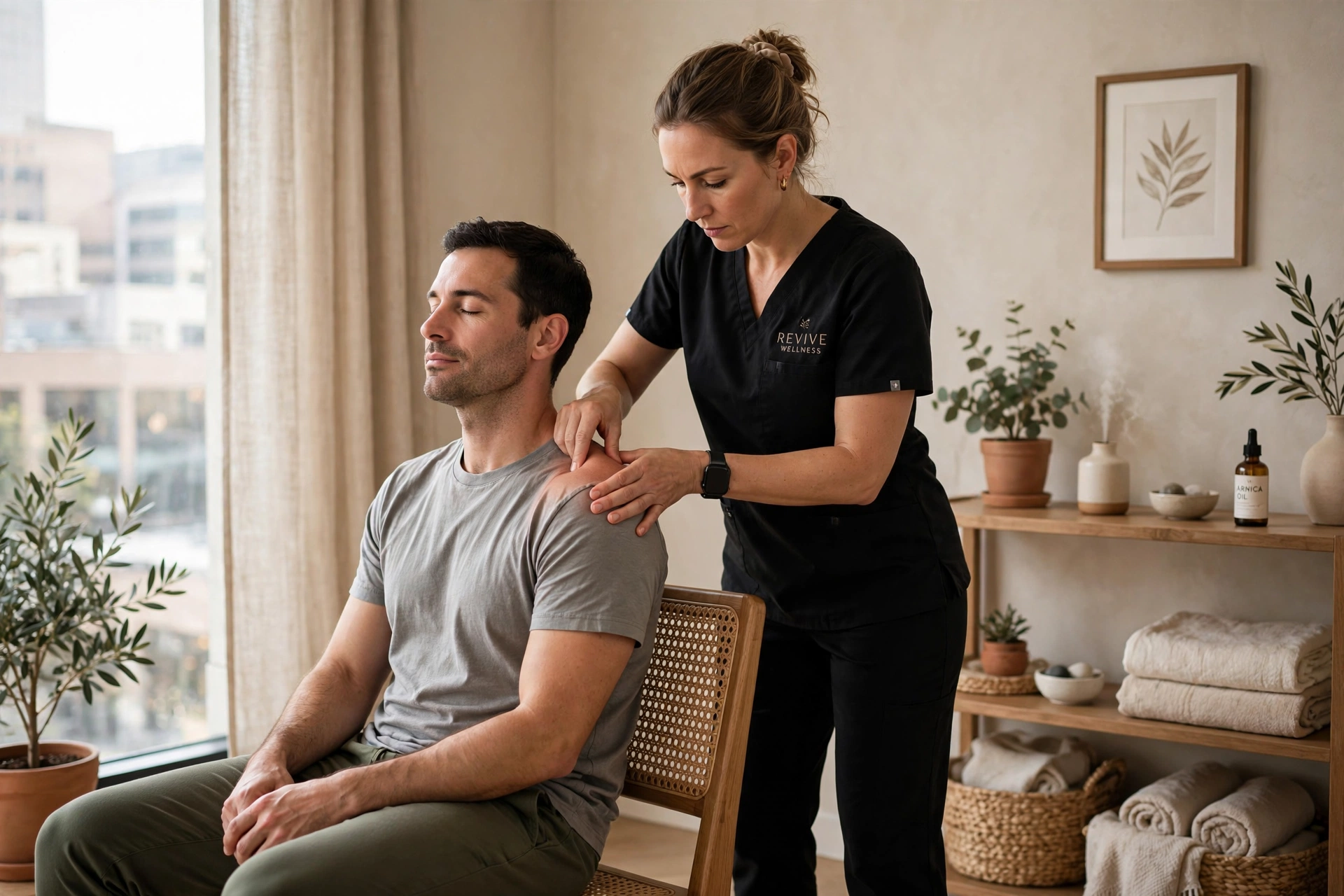 Targeted neck and shoulder treatment at a downtown massage clinic