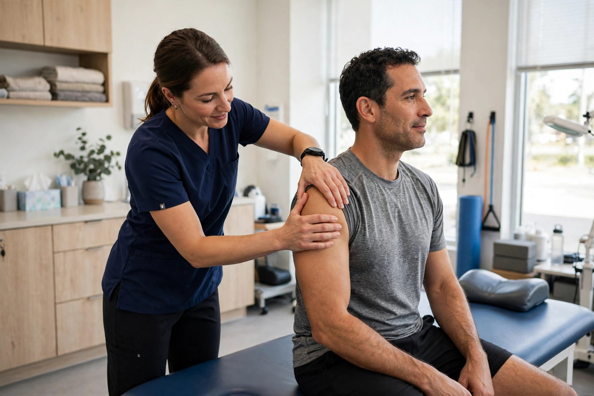 Concept imagery: physical therapist providing hands-on care in a clinic