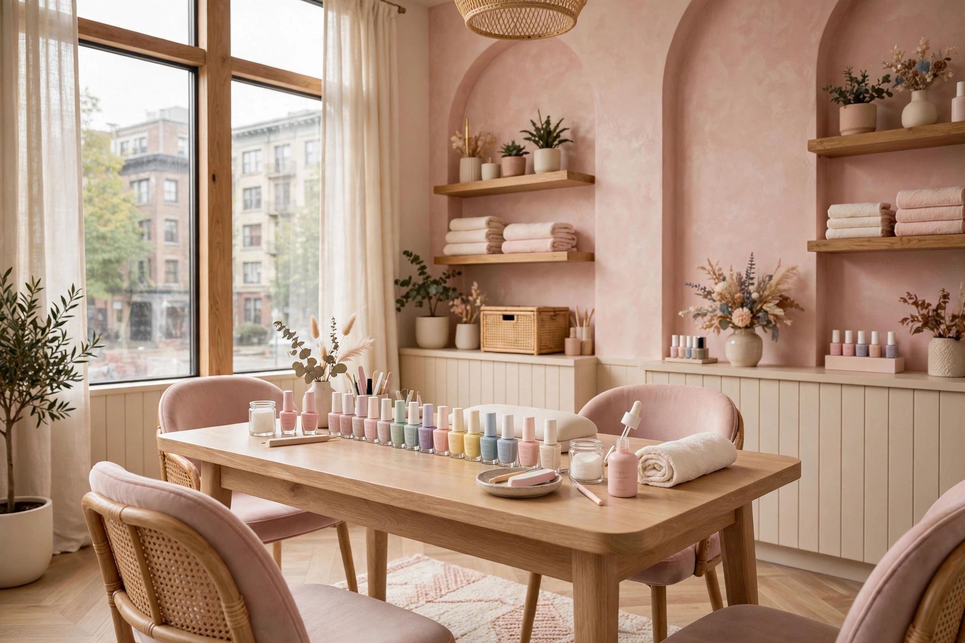 Bright, elegant nail salon interior