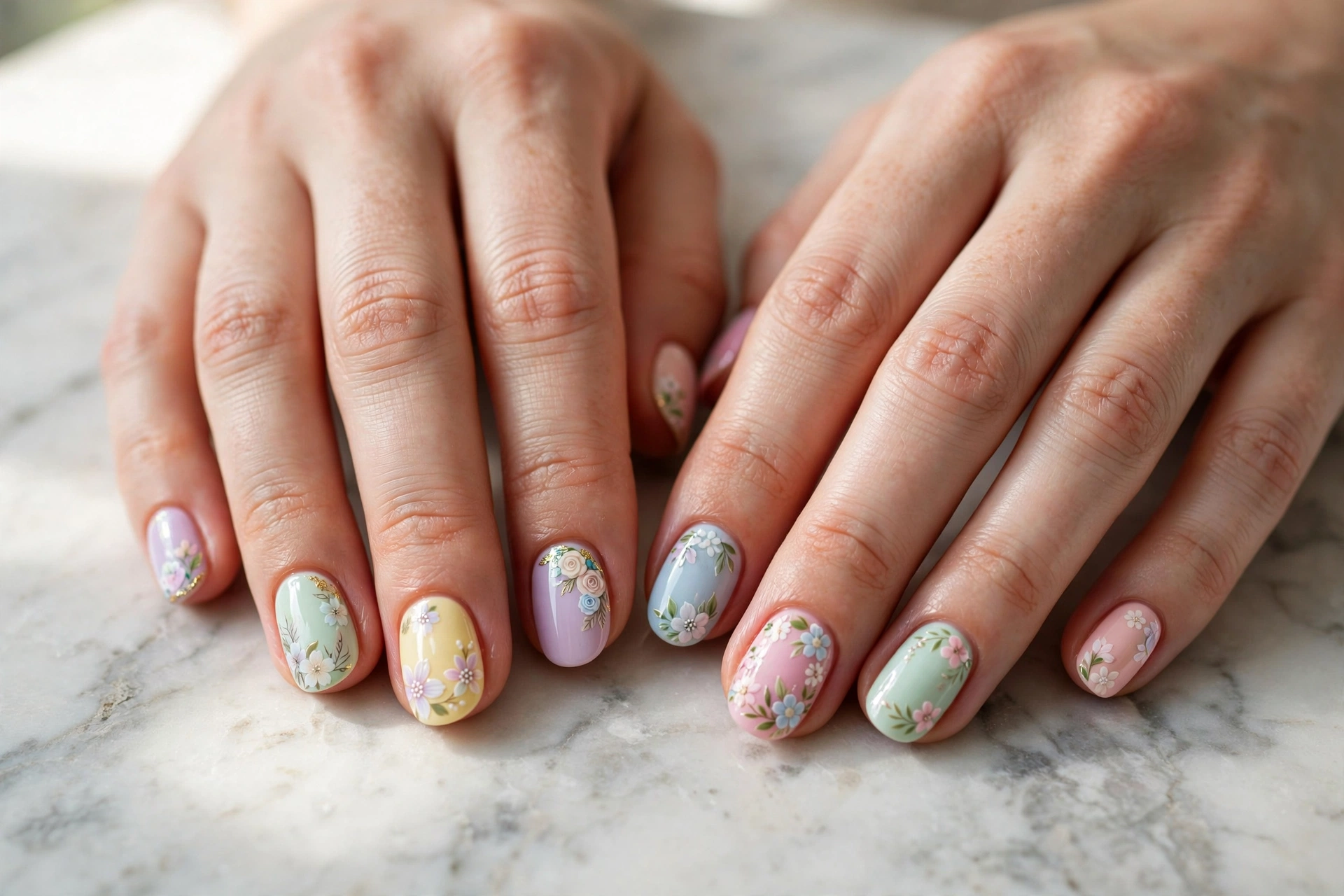 Detailed pastel nail art