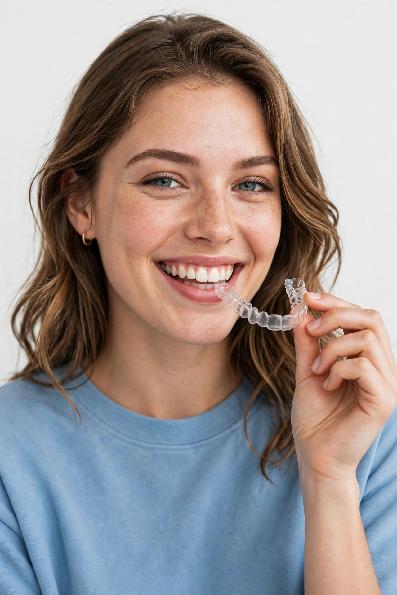 Woman smiling with clear aligner