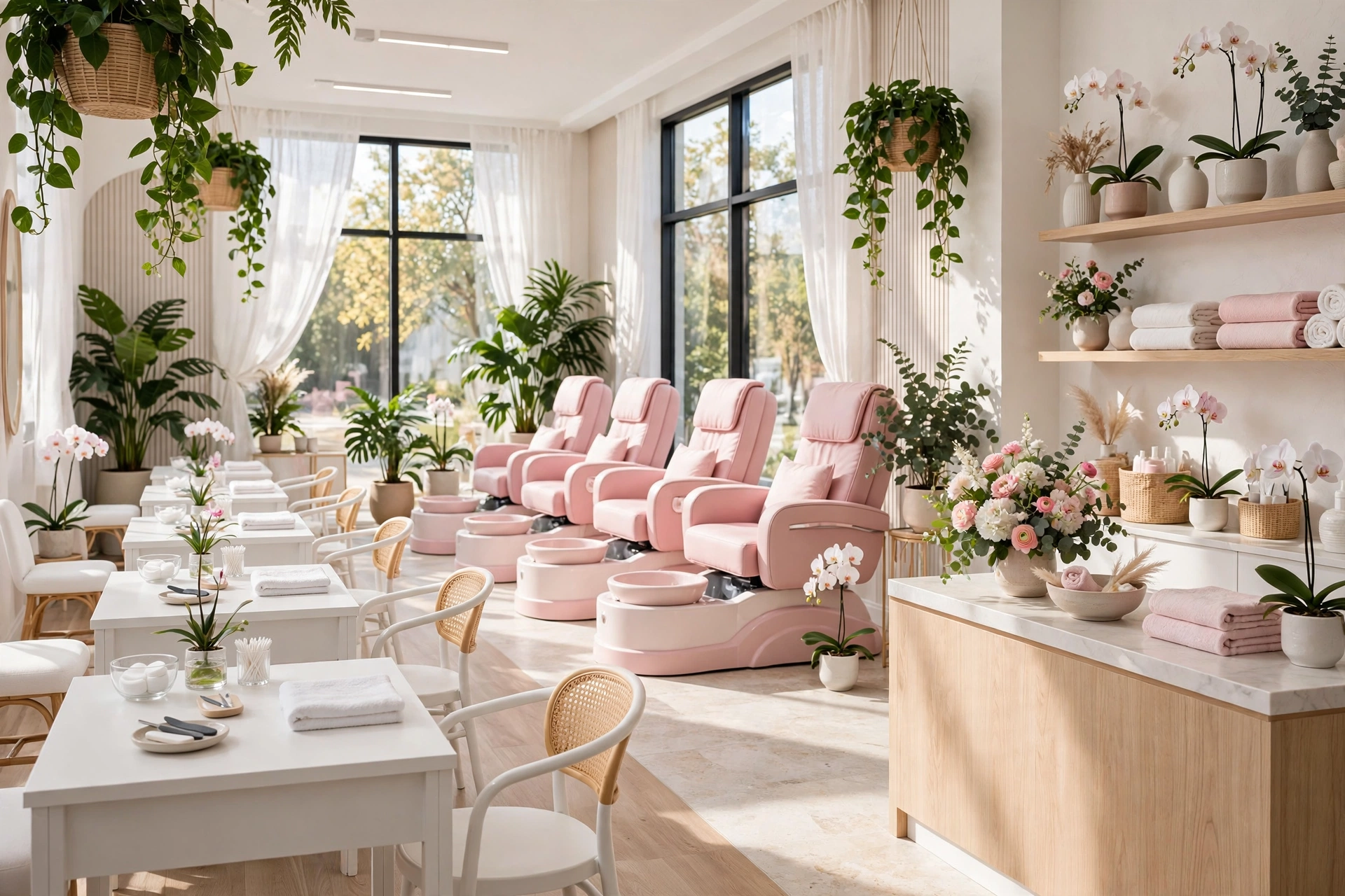 Bright nail salon interior