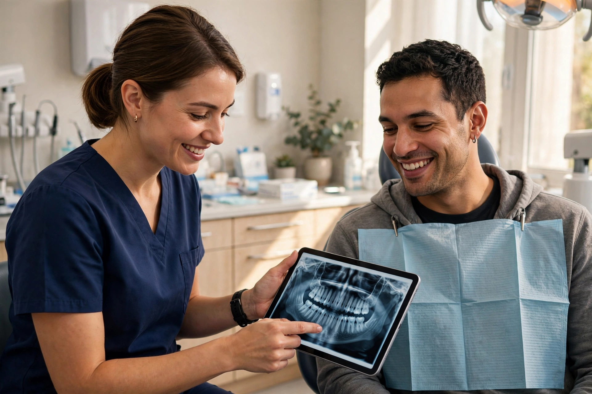 Concept rendering: dentist consulting with a patient
