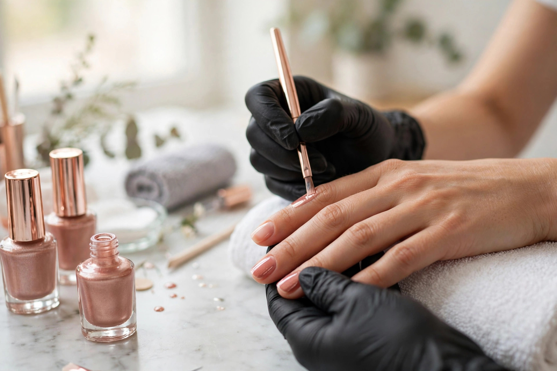 Manicure in progress at a nail spa