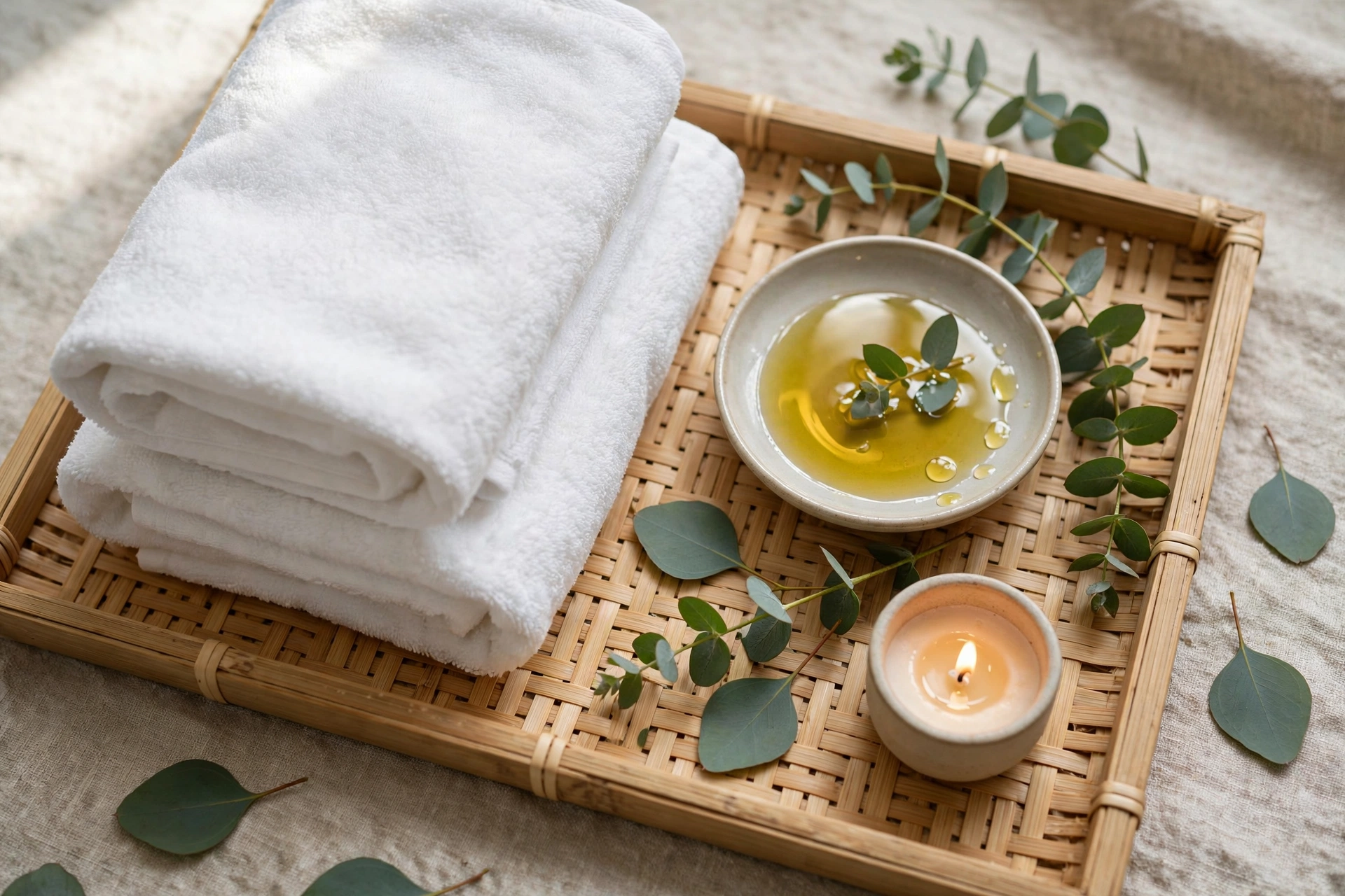 Fresh towels, massage oils and candlelight