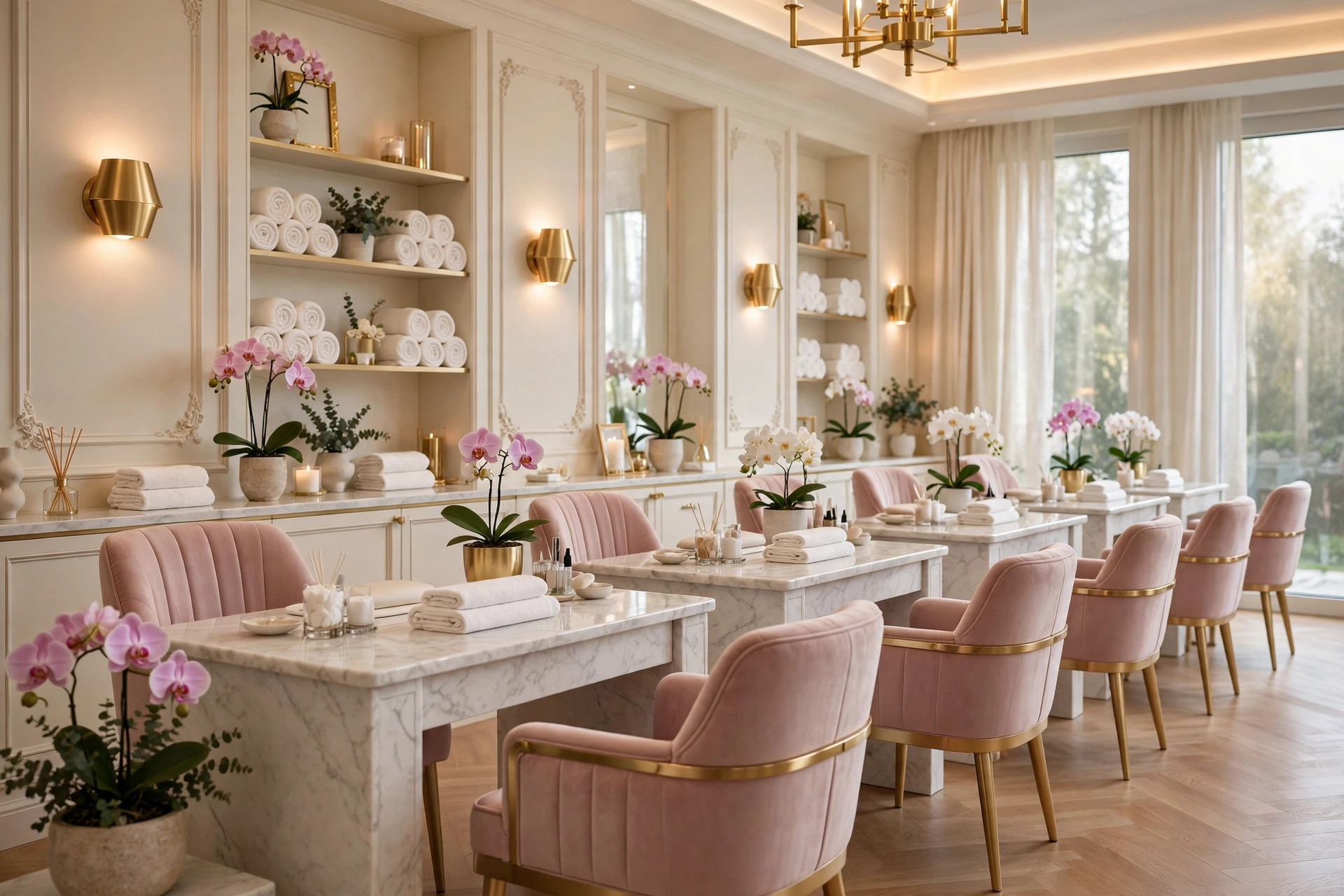 Concept image of an elegant blush-toned nail salon interior