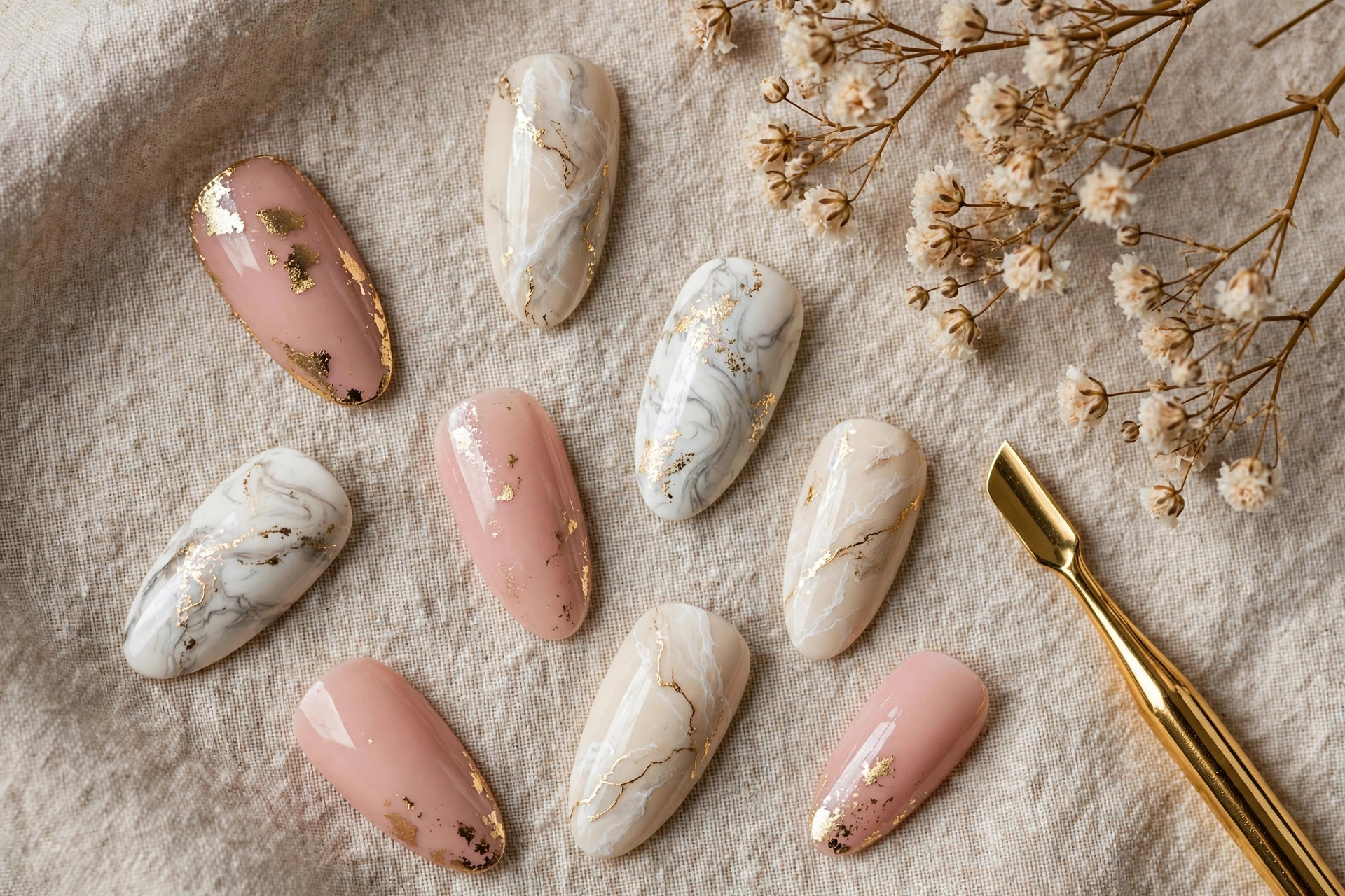 Design concept image of elegant nail colors and manicure tools