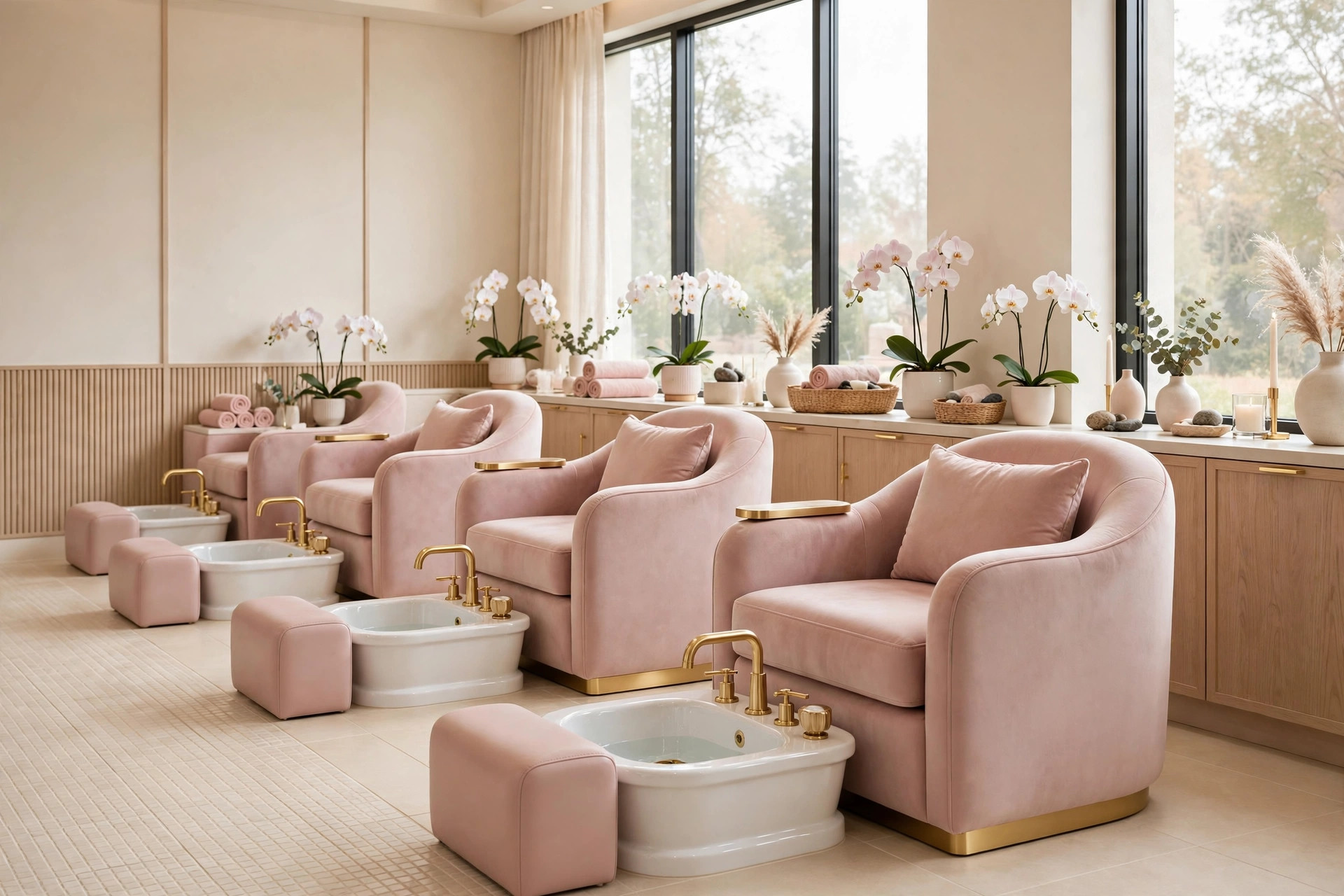 Design concept image of blush pedicure chairs