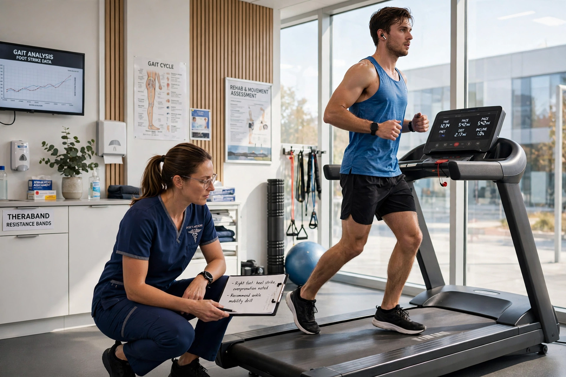 Concept image: gait analysis for a runner on a treadmill