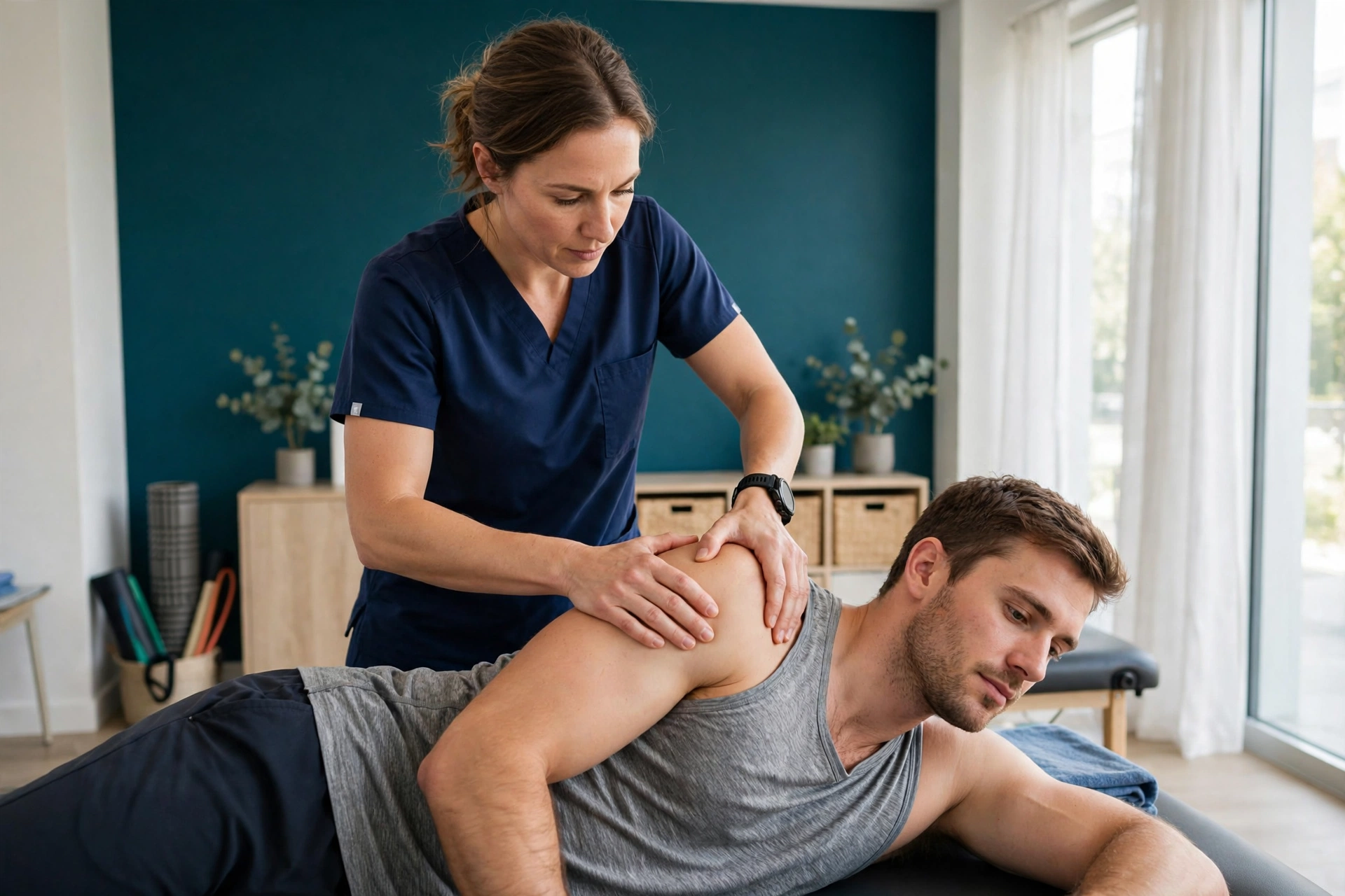 Physical therapist performing hands-on manual therapy
