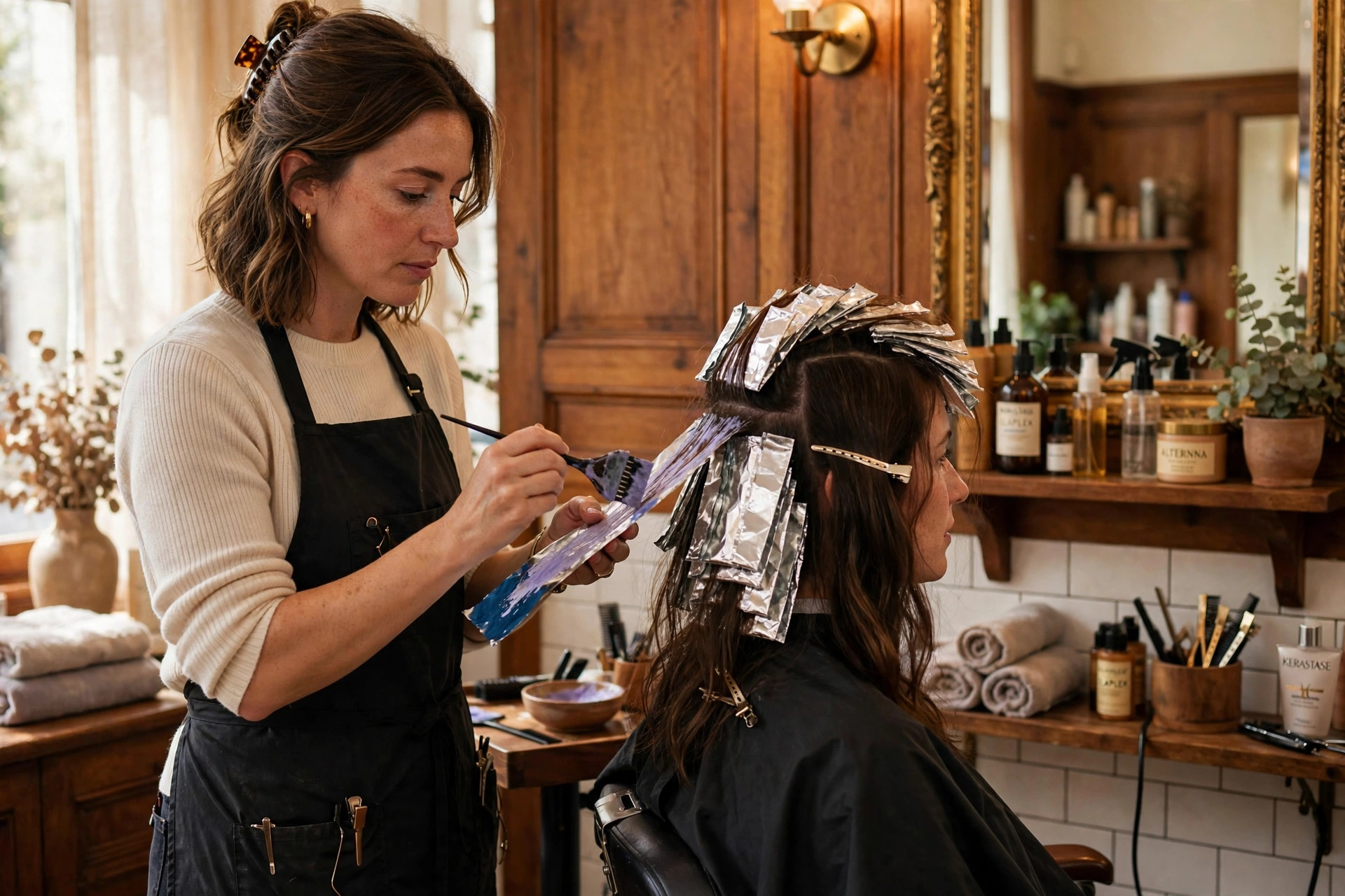Stylist applying hair color