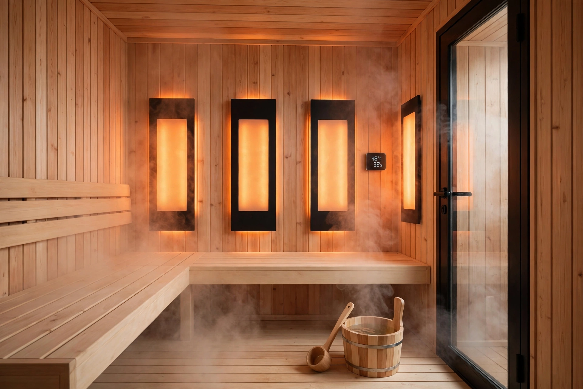 Warm cedar infrared sauna room