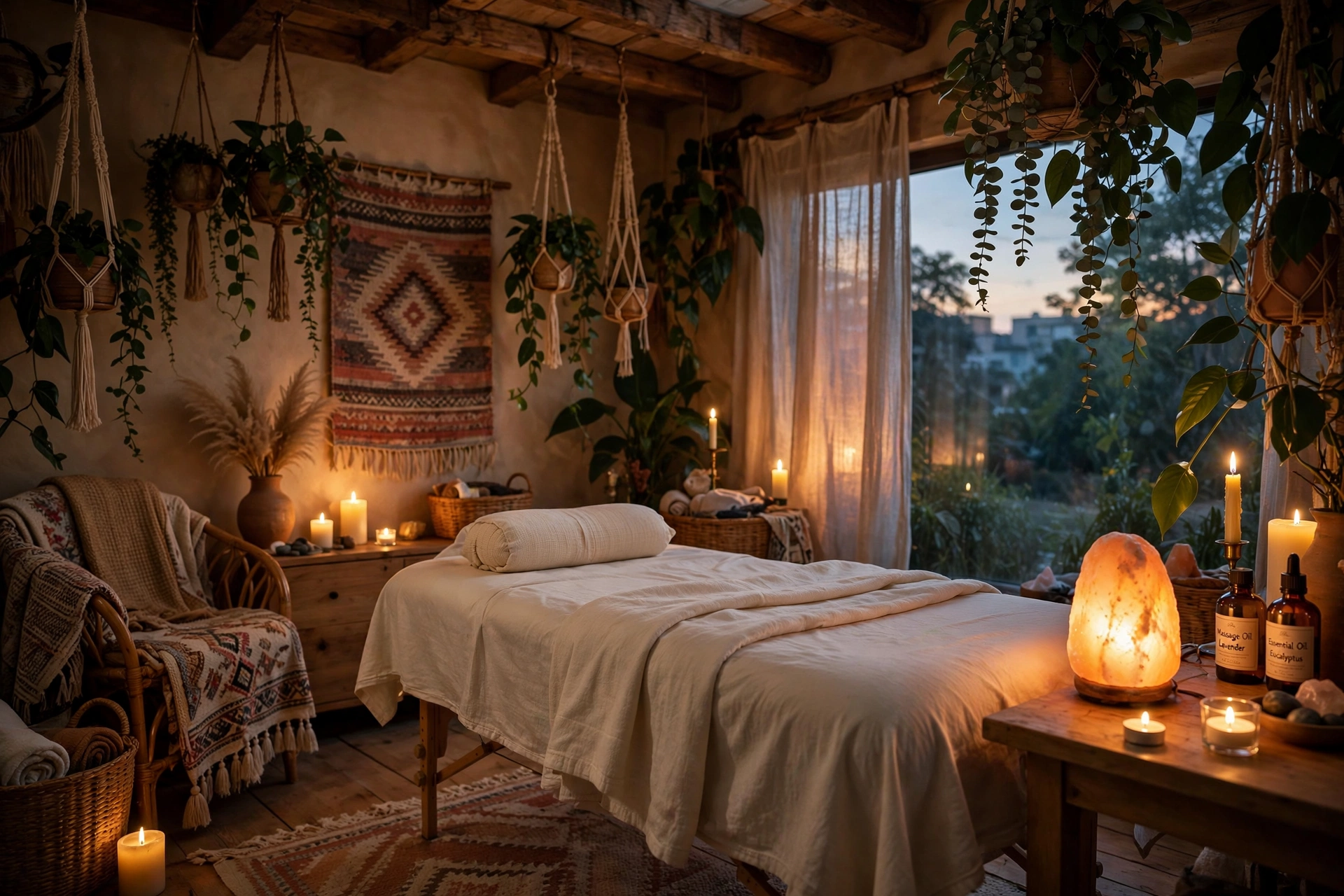 Warm massage treatment room