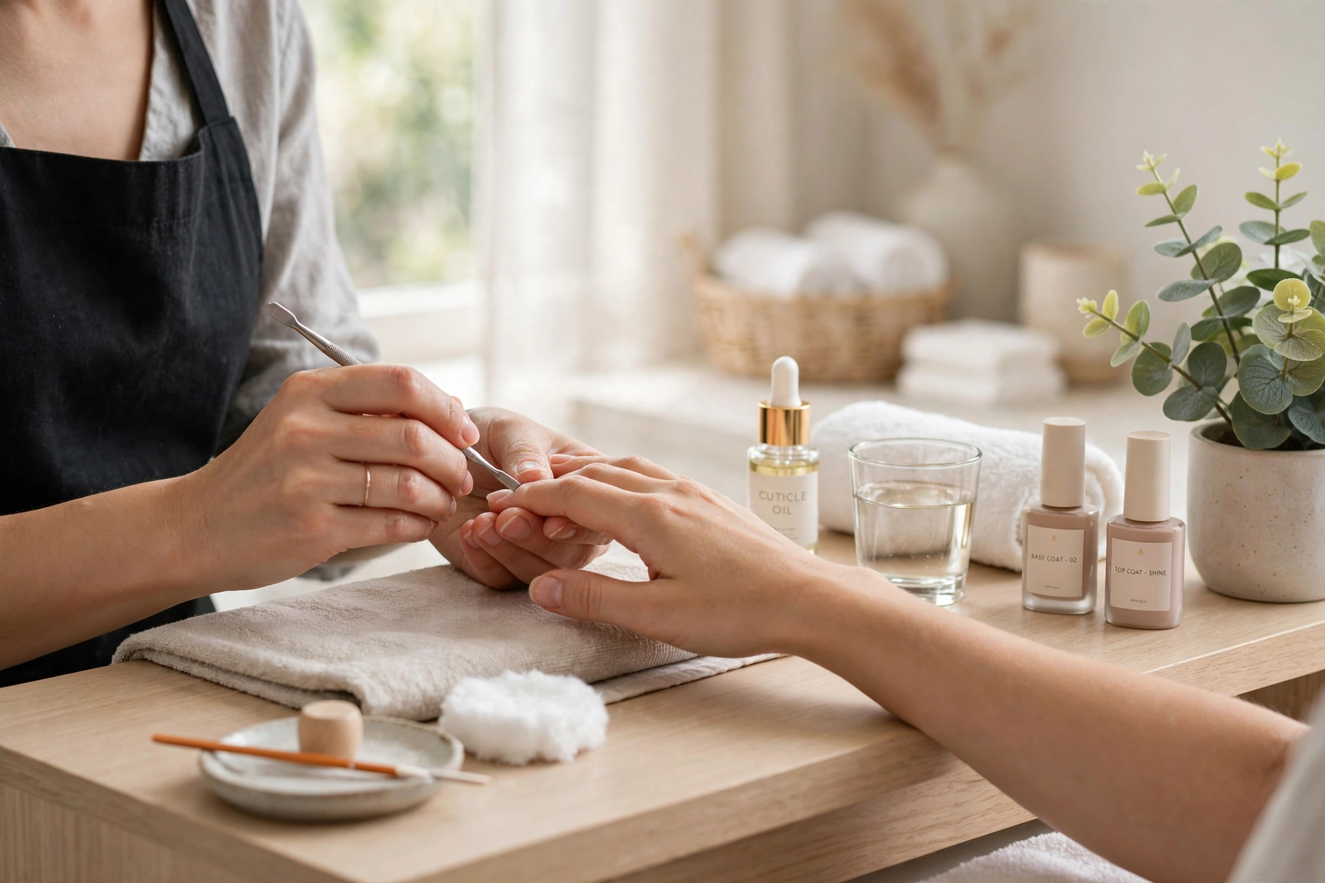 Manicure at a bright nail station