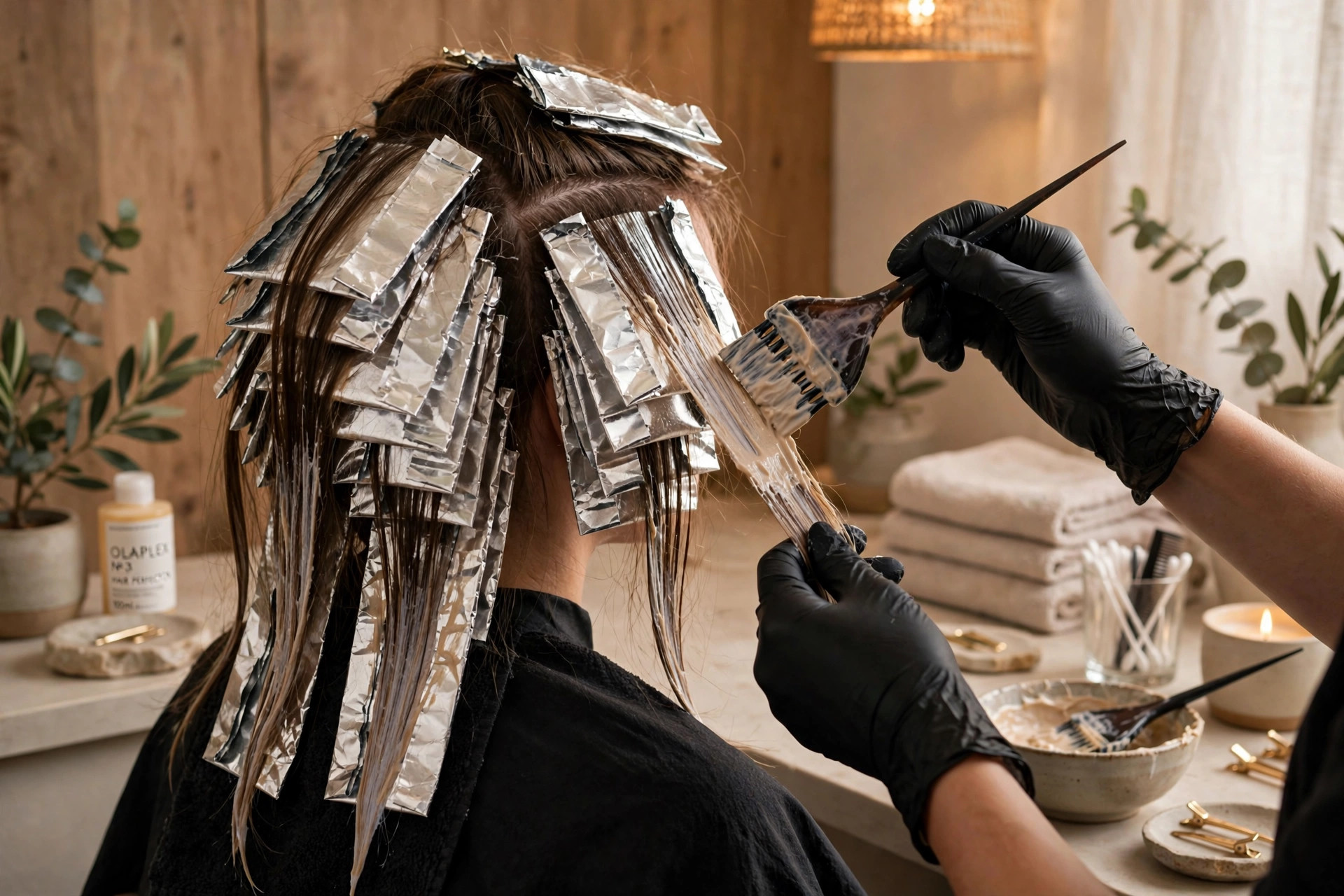 Hair color service in progress