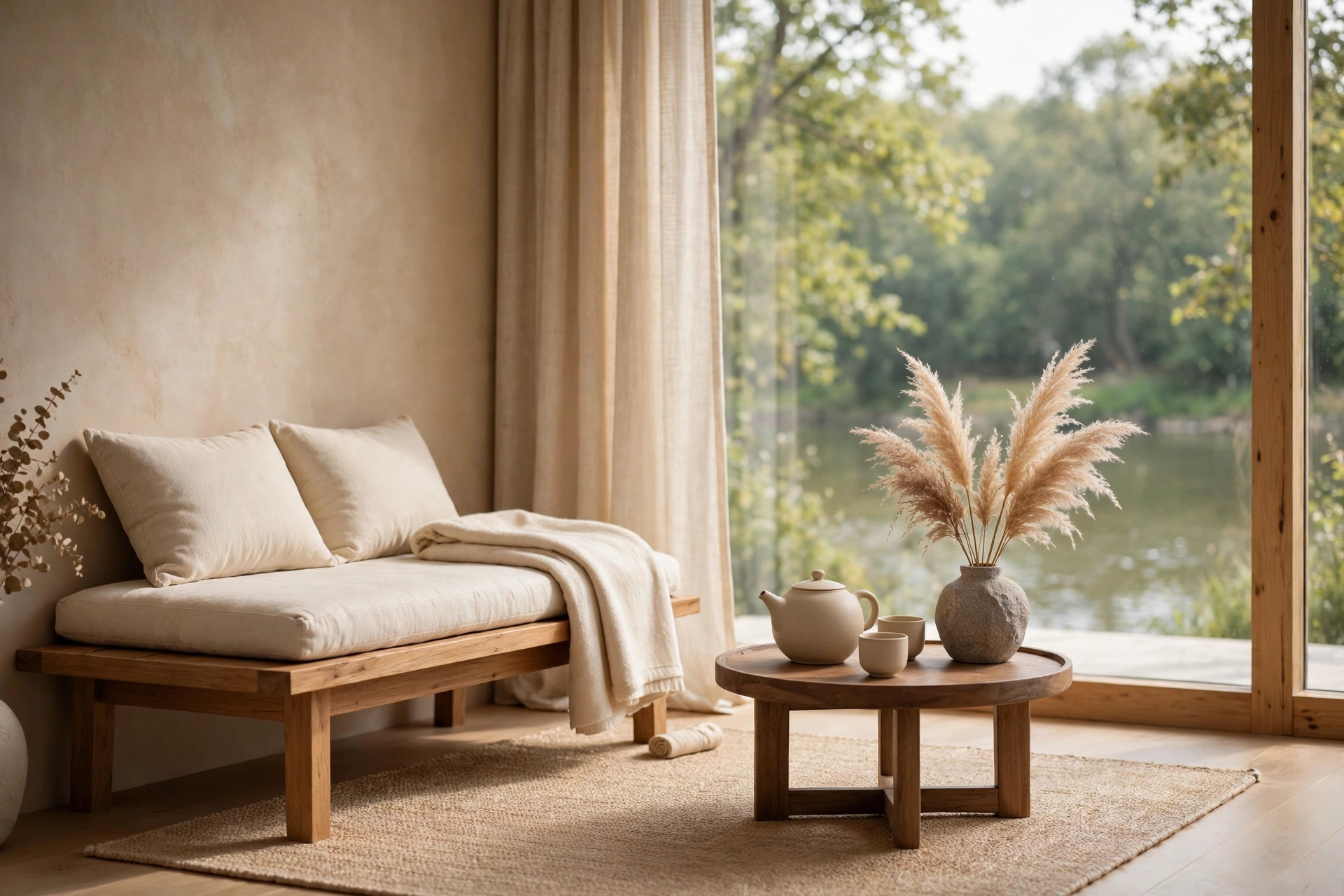 Quiet spa relaxation corner with tea service